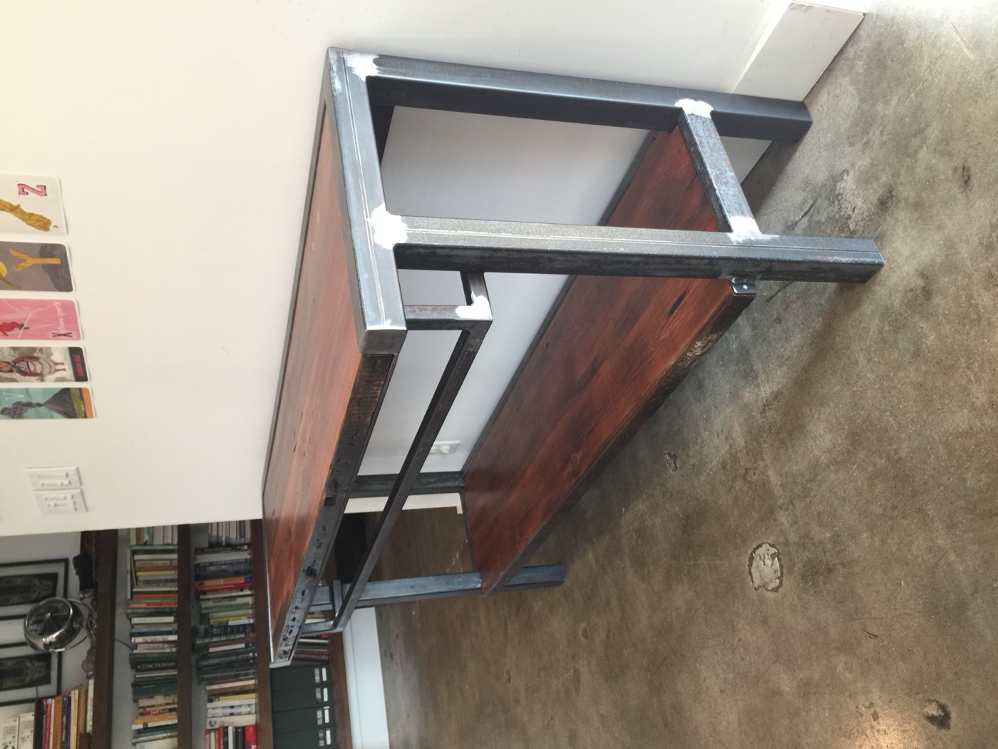 Reclaimed wood and steel table