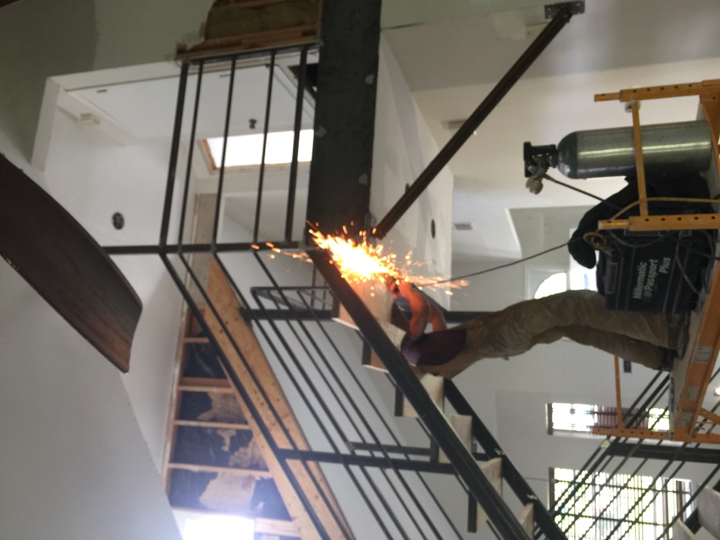 Grinding sparks, stair rail